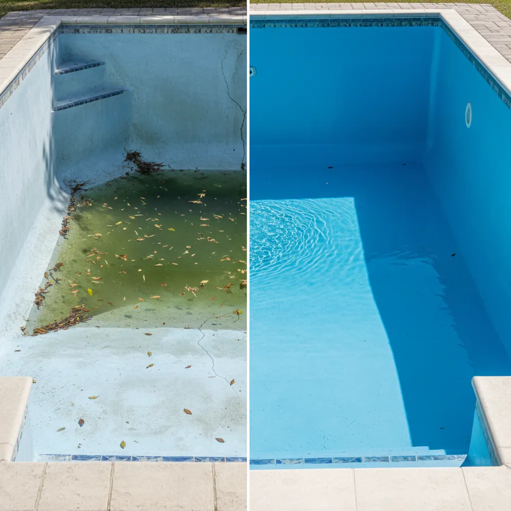 Before and after pool restoration image