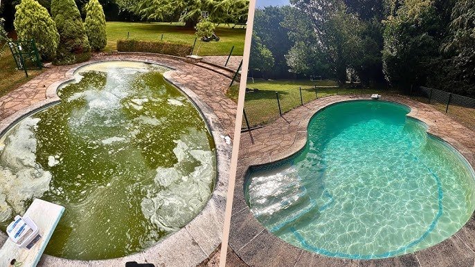 Before and after dirty pool cleaned